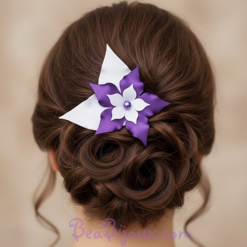 Epingle à cheveux mariage fleur blanc violet
