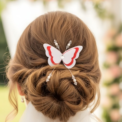 Epingle mariage papillon blanc rouge