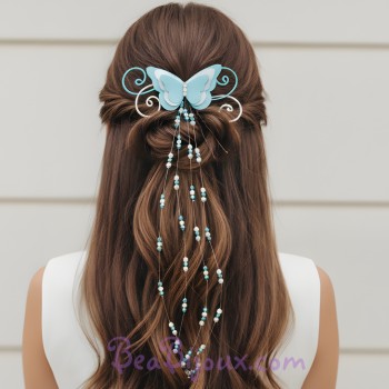 Epingle à cheveux papillon argent turquoise blanc EPA361