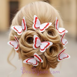 Epingle à cheveux papillon blanc et rouge EP1268B