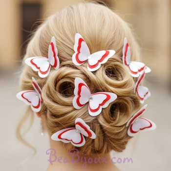 Epingle à cheveux papillon blanc et rouge EP1268B