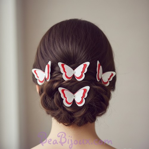 Epingle à cheveux papillon blanc et rouge