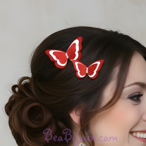 Epingle à cheveux papillon rouge et blanc