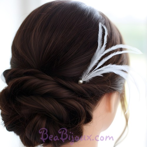 Epingle à cheveux plumes blanc