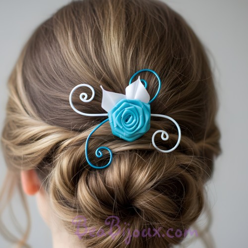 Epingle à cheveux blanc turquoise fleur