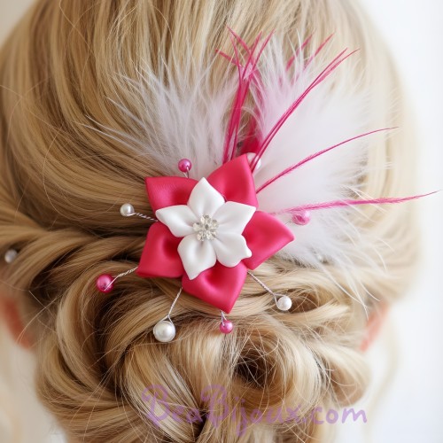 Epingle à cheveux fleur blanc et fuchsia