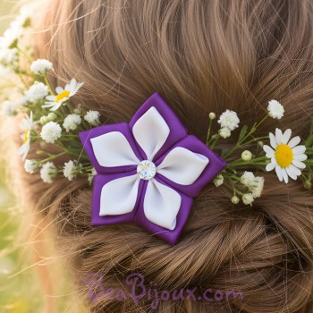 Epingle à cheveux fleur blanc violet EP343