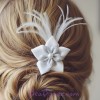 Epingle à cheveux fleur blanche argent plumes EPA340A