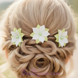 Epingle à cheveux mariage fleur blanc et vert anis EP1277B
