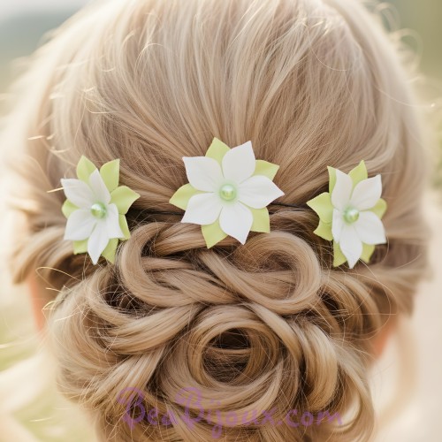 Epingle à cheveux mariage fleur blanc vert anis