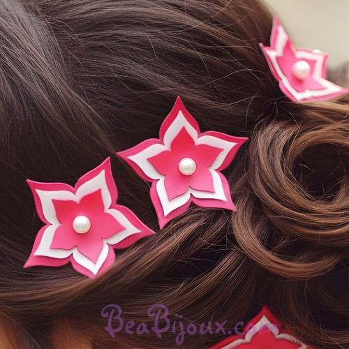 Epingle à cheveux mariage fleur fuchsia blanc