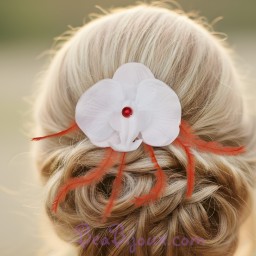 Epingle à cheveux orchidée blanc et rouge EP1278A