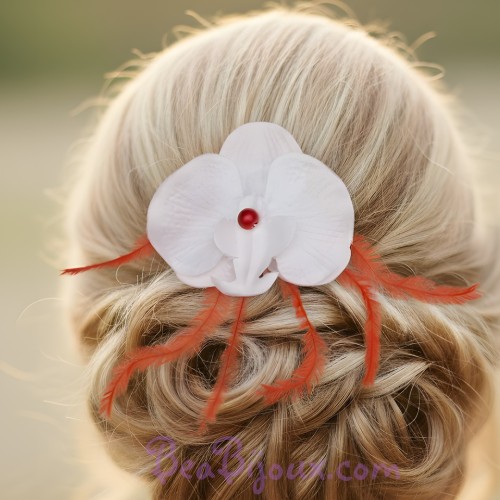 Epingle à cheveux orchidée blanc et rouge