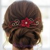 Epingle à cheveux rouge doré fleur EPA324