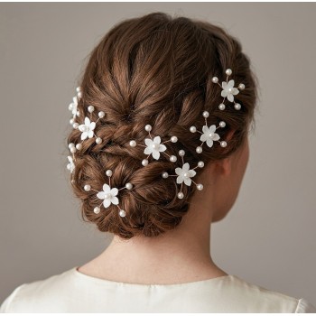 Lot de 3 Épingles Fleurs et Branches Perlées Blanc EP364 Lot de 3 Épingles Fleurs et Branches Perlées Blanc EP364