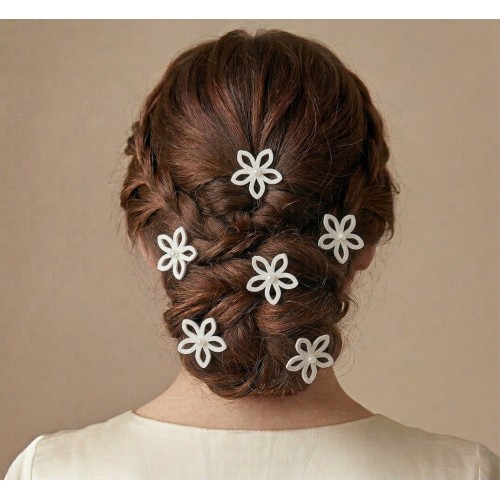 Lot de 3 Épingles Fleurs Ajourées Pailletées Blanc