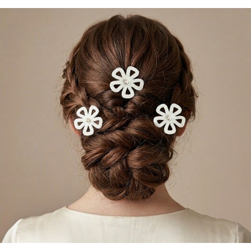 Lot 3 épingles à cheveux fleurs pailletés blanc