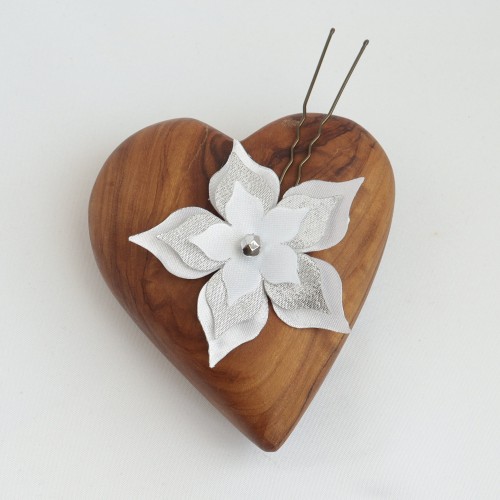 Epingle à cheveux mariage fleur blanc argent