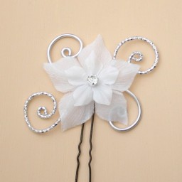 Epingle à cheveux argent et fleur blanche EPA353