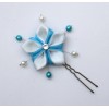 Epingle à cheveux fleur blanc turquoise perles EP299