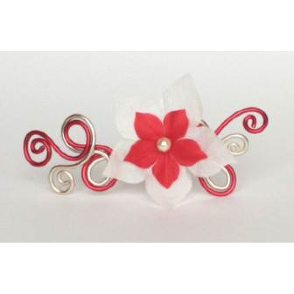Epingle à cheveux rouge et blanc + fleur Epingle à cheveux rouge et blanc + fleur