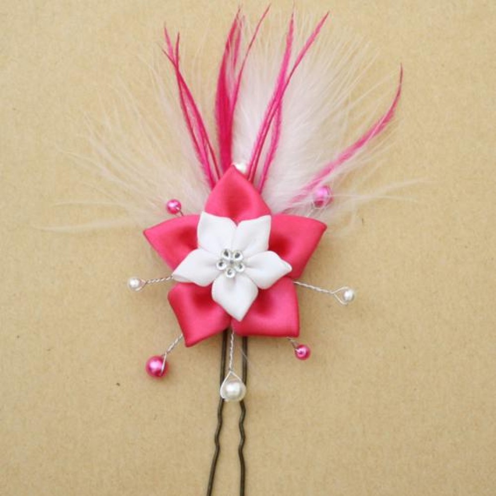 Epingle à cheveux fleur blanc et fuchsia