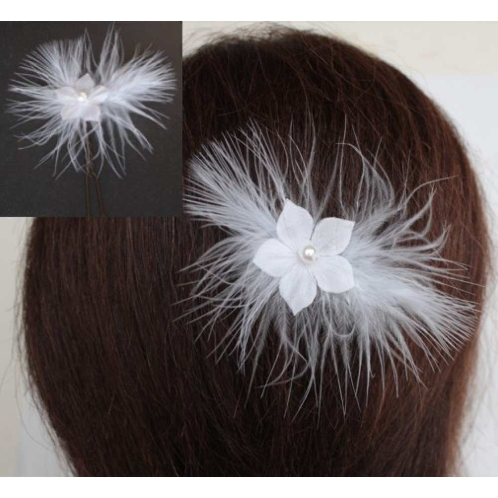 Epingle à cheveux fleur plumes blanc Epingle à cheveux fleur plumes blanc