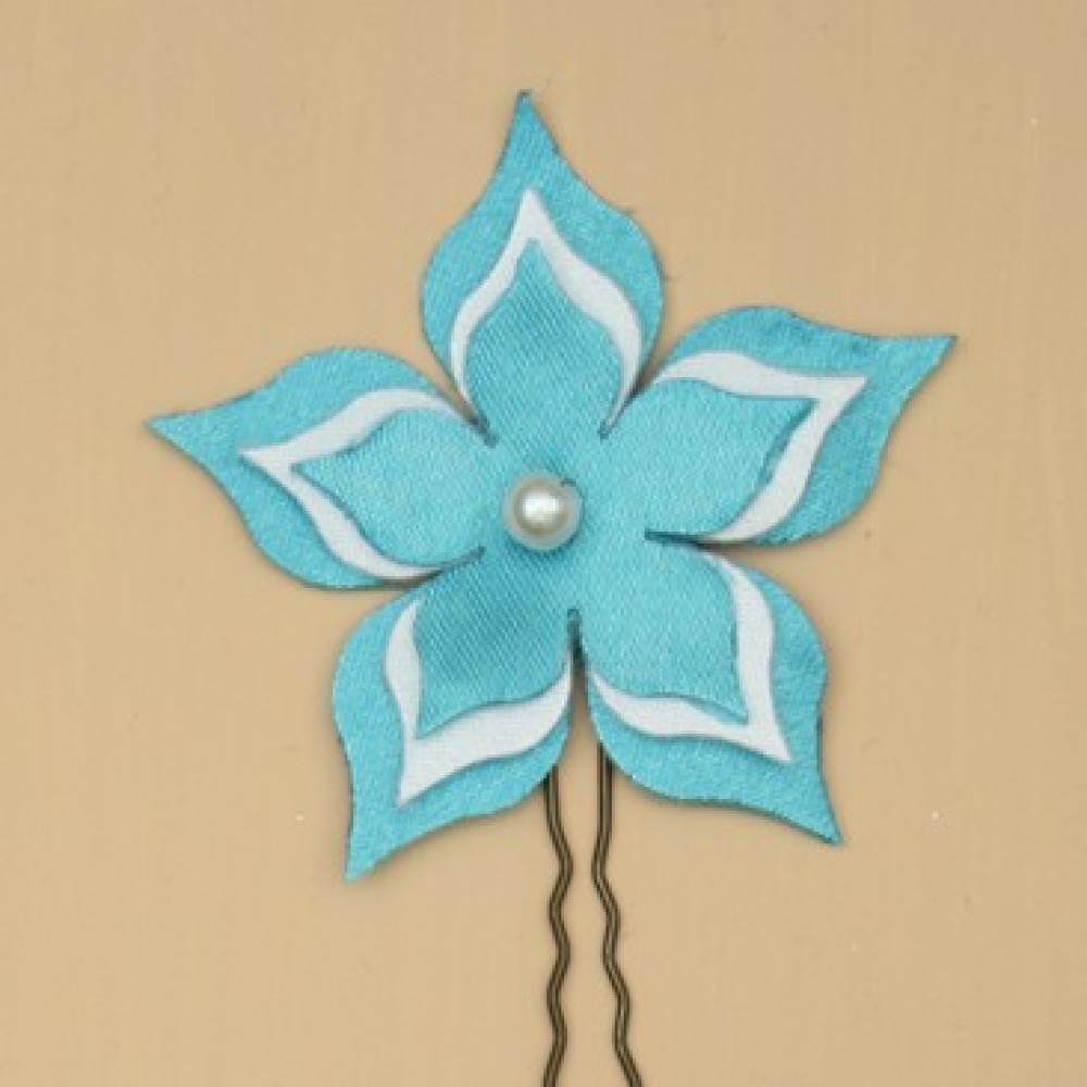Epingle à cheveux fleur bleu turquoise et blanc