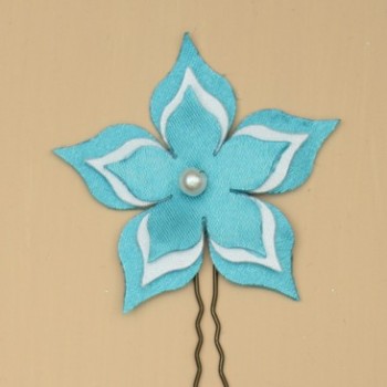 Epingle à cheveux fleur bleu turquoise et blanc EP359