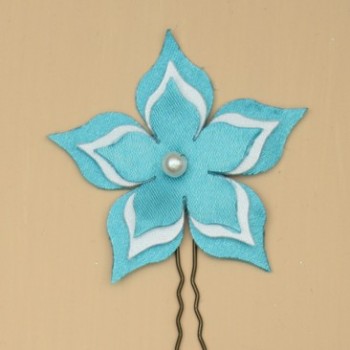 Epingle à cheveux fleur bleu turquoise et blanc EP359