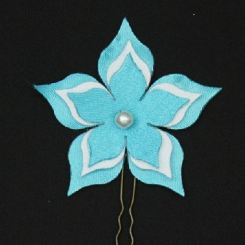 Epingle à cheveux fleur bleu turquoise et blanc