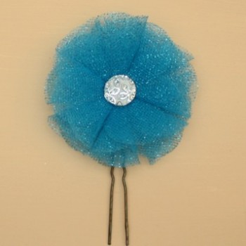 Epingle à cheveux mariage fleur tulle turquoise EP3001