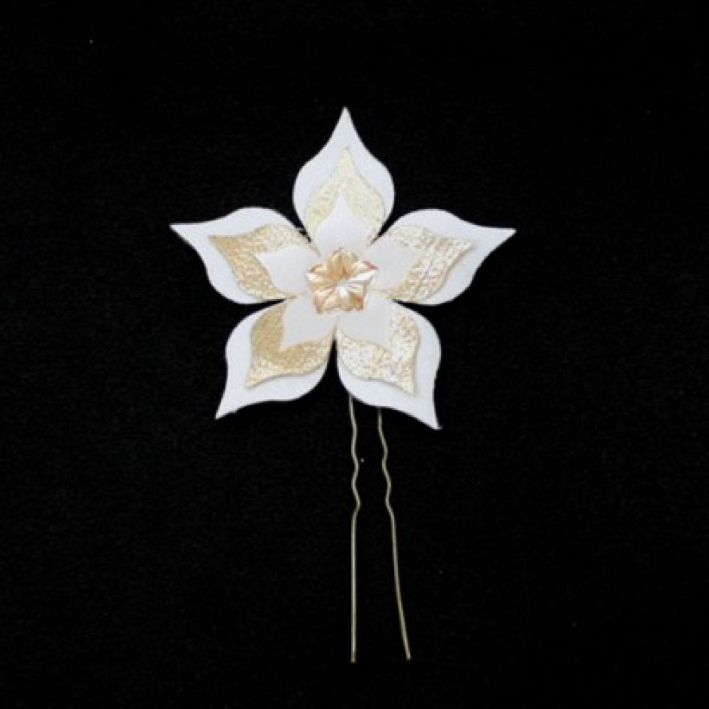 Epingle à cheveux fleur ivoire doré
