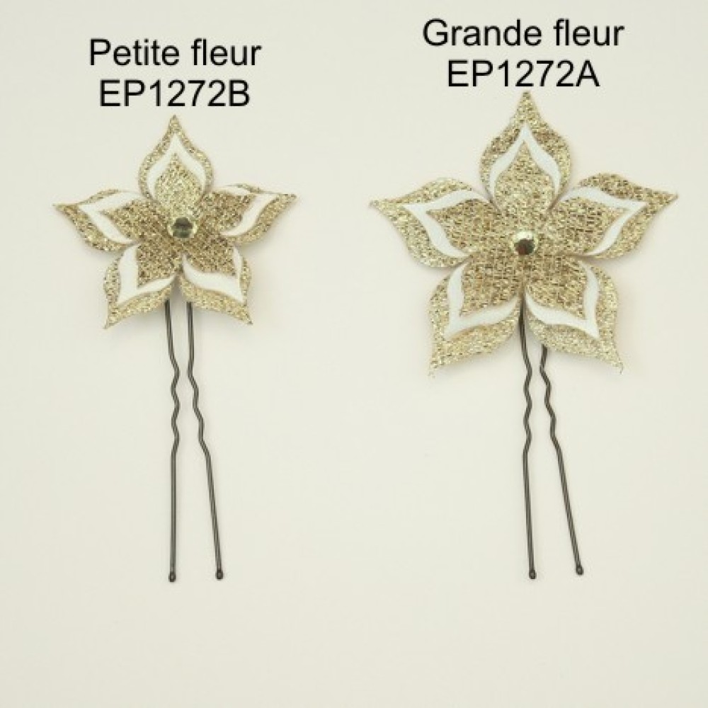 Epingle à cheveux fleur doré et blanc