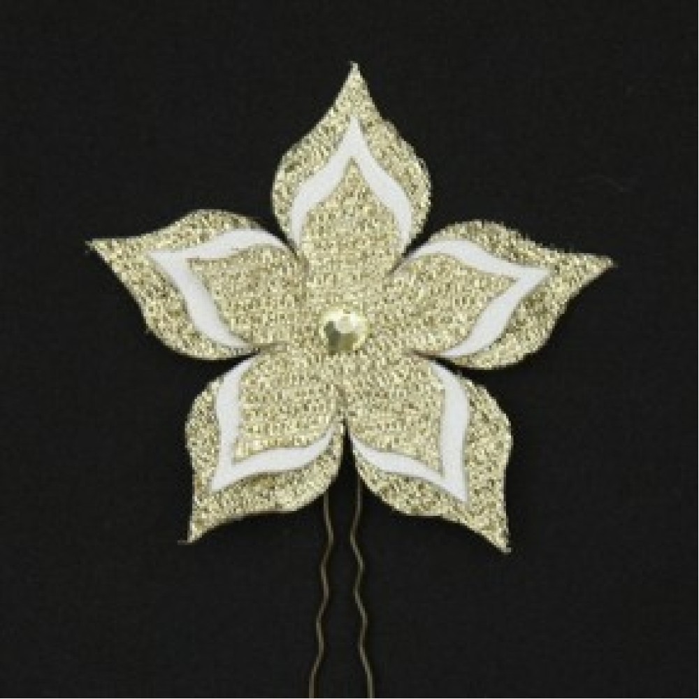Epingle à cheveux fleur blanc et doré