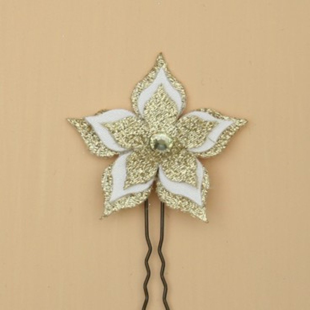 Epingle à cheveux fleur doré et blanc