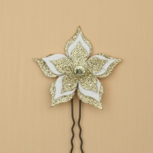 Epingle à cheveux fleur doré et blanc