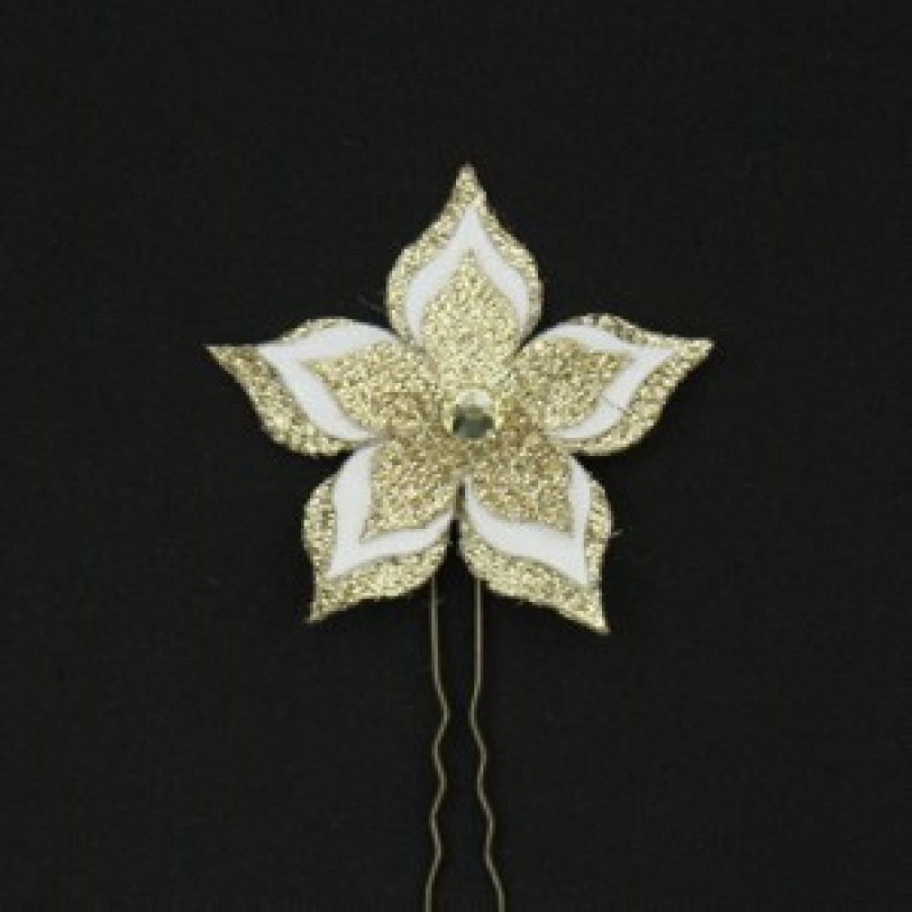 Epingle à cheveux fleur doré et blanc