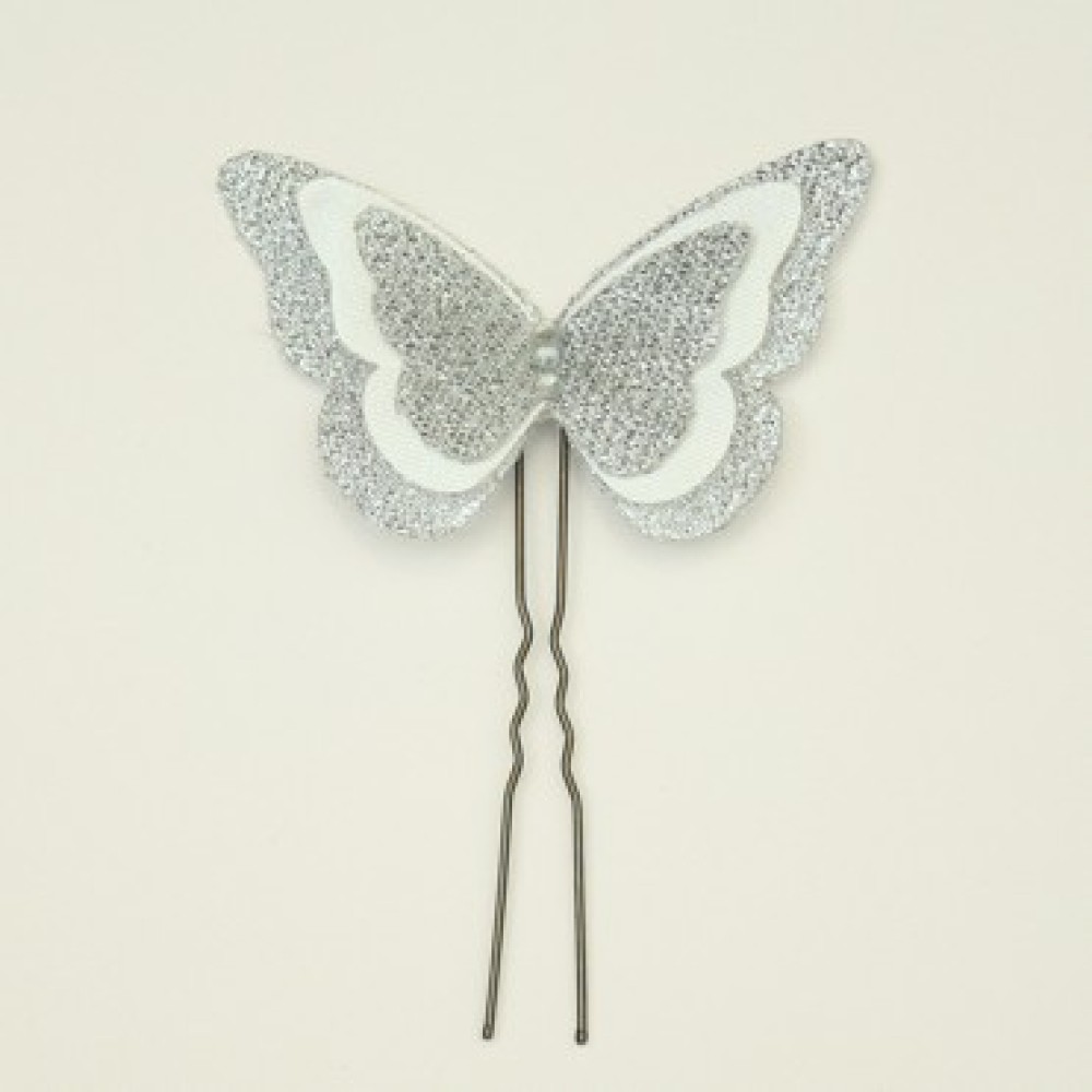 Epingle à cheveux papillon blanc argent