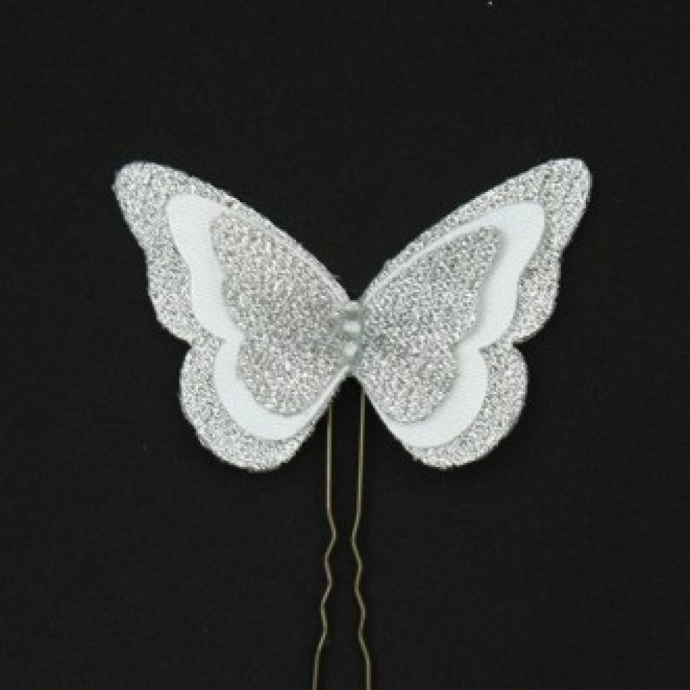 Epingle à cheveux papillon blanc argent