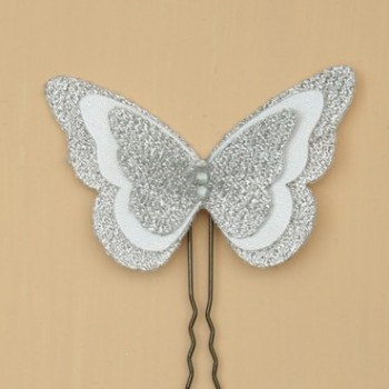 Epingle à cheveux papillon blanc argent EP1271B