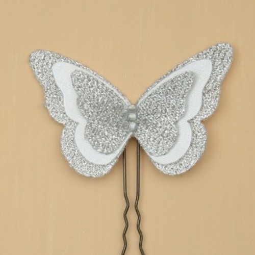 Epingle à cheveux papillon blanc argent
