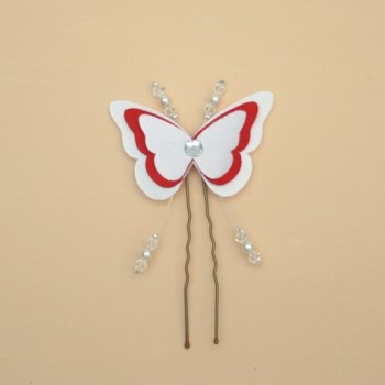 Epingle à cheveux mariage papillon blanc et rouge EP1268A