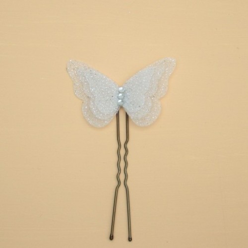 Epingle à cheveux papillon blanc pailleté