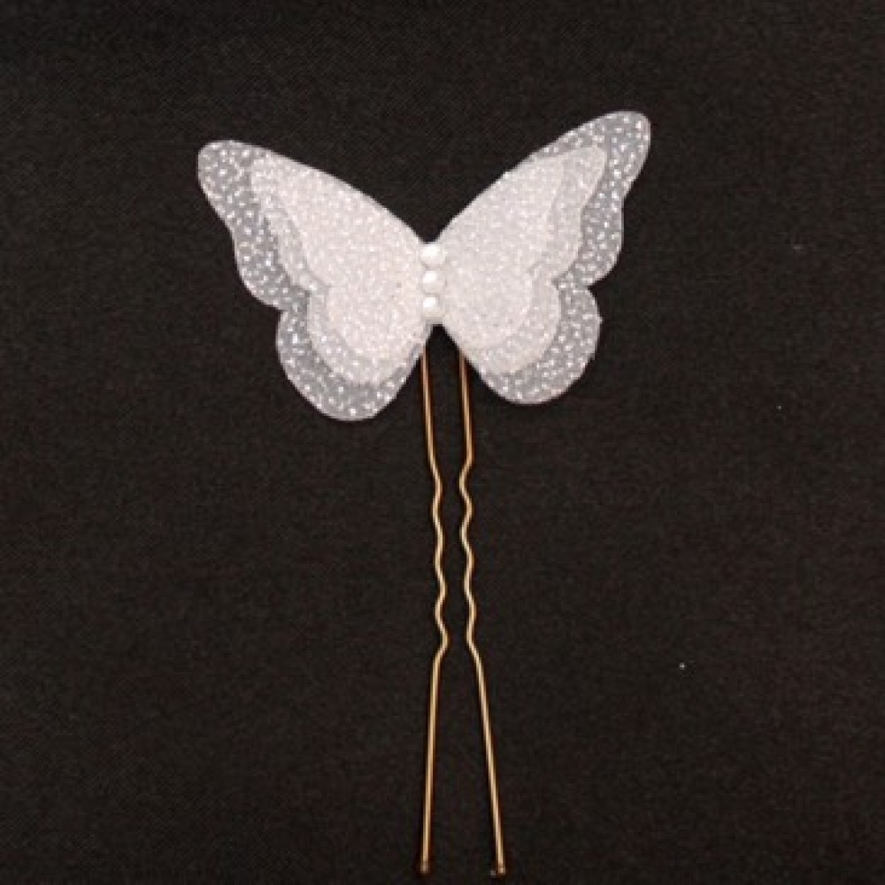 Epingle à cheveux papillon blanc pailleté