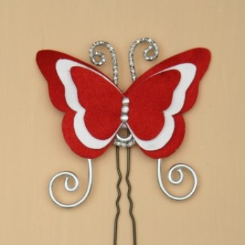 Epingle à cheveux papillon rouge et blanc EPA357