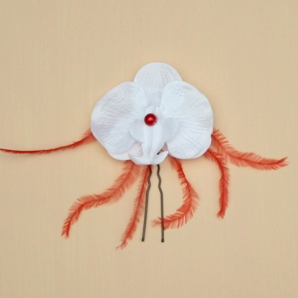 Epingle à cheveux orchidée blanc et rouge