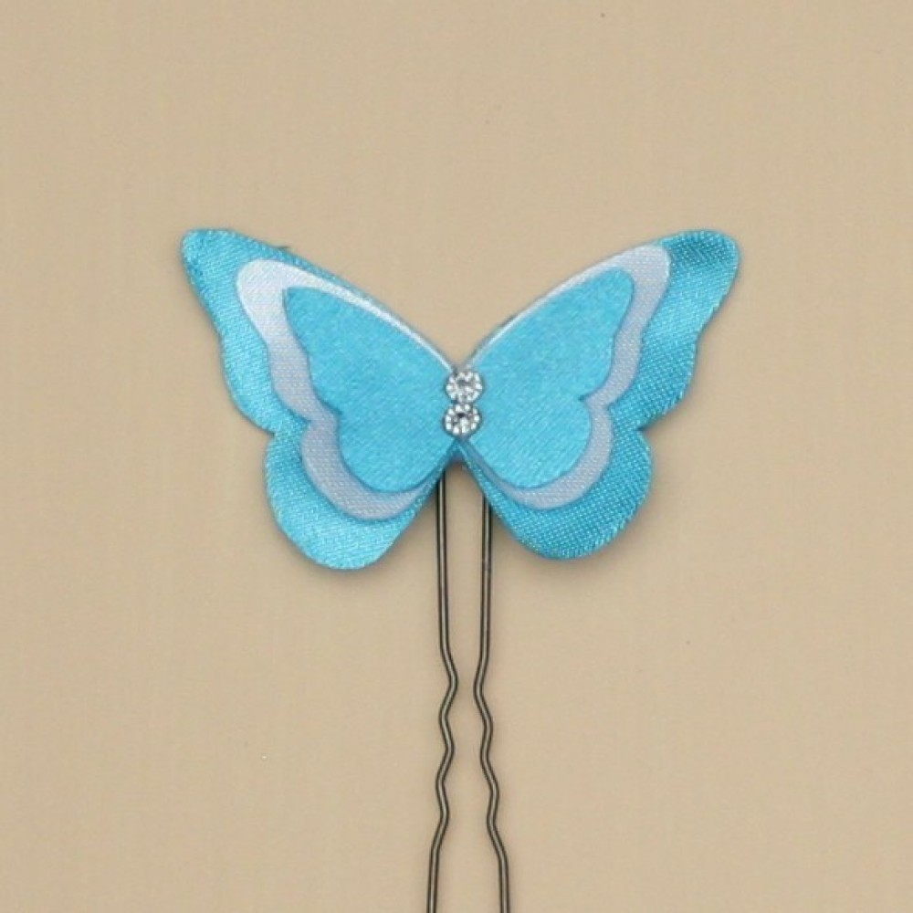 Epingle papillon satin turquoise et blanc