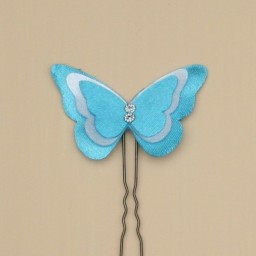 Epingle à cheveux papillon satin turquoise et blanc EP361B
