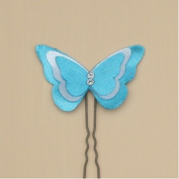 Epingle à cheveux papillon satin turquoise et blanc EP361B